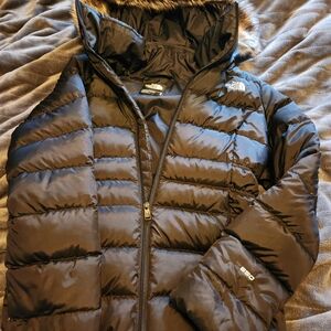 The North Face Dark Puffer Jacket with Fur Hood